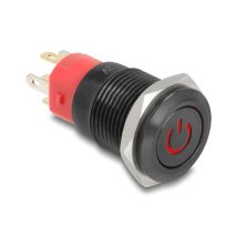 Delock painokytkin musta 16 mm 5 x juotosliitäntä LED punainen virtasymboli
