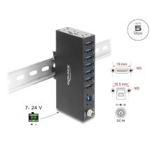 Delock Teollisuushub USB 5 Gbps Type-A x 7, 8 kV ESD-suojauksella ja DIN-kisko kiinnityksellä