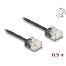Ethernetkaapeli RJ45 Cat.6 UTP Ultra Slim, lyhyt liitin, musta 0,5 m
