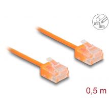 Ethernetkaapeli RJ45 Cat.6 UTP Ultra Slim, lyhyt liitin, oranssi 0,5 m