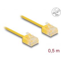Ethernetkaapeli RJ45 Cat.6 UTP Ultra Slim, lyhyt liitin, keltainen 0,5 m