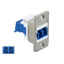 Delock paneelikiinnike LC Duplex naaras - naaras, lasersuojaus läppä sisällä, sininen / valkoinen
