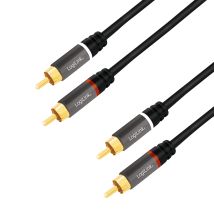 Audiokaapeli 2x RCA/uros - 2x RCA/uros, metalli, musta, 3,0 m