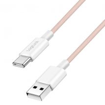 USB 2.0 Type-C -kaapeli, C/M - A/M, nailonkuori, 60W, pink, 1 m