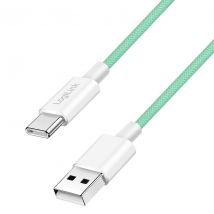 USB 2.0 Type-C -kaapeli, C/M - A/M, nailonkuori, 60W, vihreä, 1 m