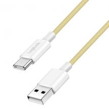 USB 2.0 Type-C -kaapeli, C/M - A/M, nailonkuori, 60W, keltainen, 1,50 m