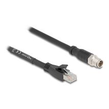 Delock M12 X-coded 8-pin uros - RJ45 Cat.5e S/FTP, joustava, 5 m, musta