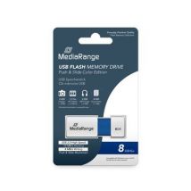 USB 2.0 -muistitikku liukumekanismilla, sininen/valkoinen, 8 Gt