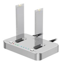LogiLink M.2 NVMe PCIe SSD x 2 USB-C 10Gbps telakka kloonaustoiminnolla, hopea